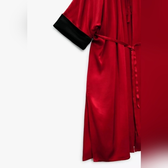 ZARA EVERLAST Satin RED BLACK ROBE SPORT Relax Size L - Picture 9 of 11